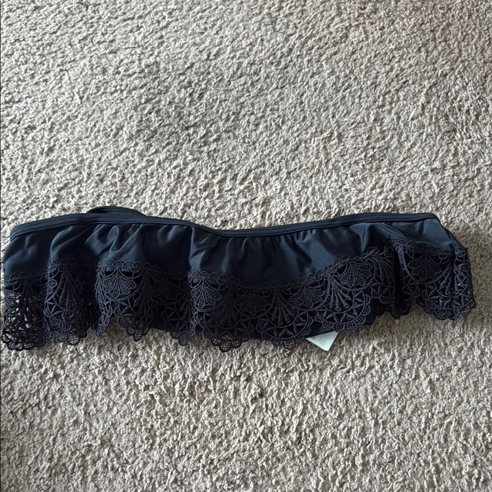 Black Lace Trim Bandeau Top